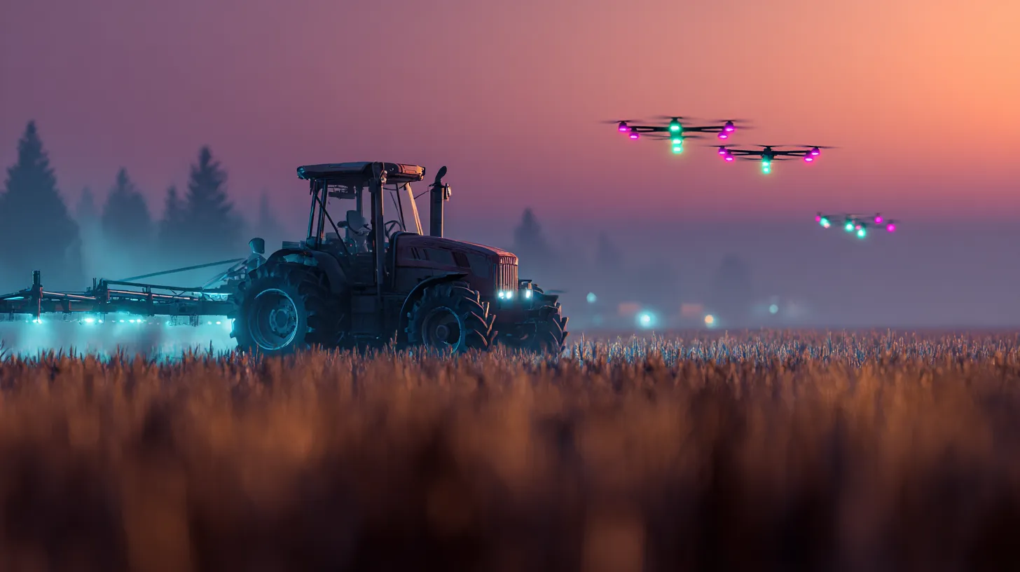 AI-powered farming technology with drones and autonomous tractors