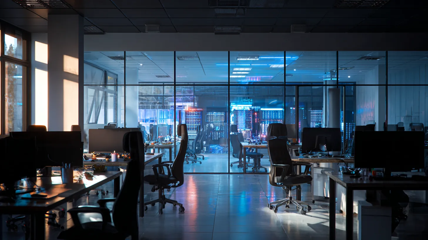 Empty Silicon Valley office building with AI humming away in the background